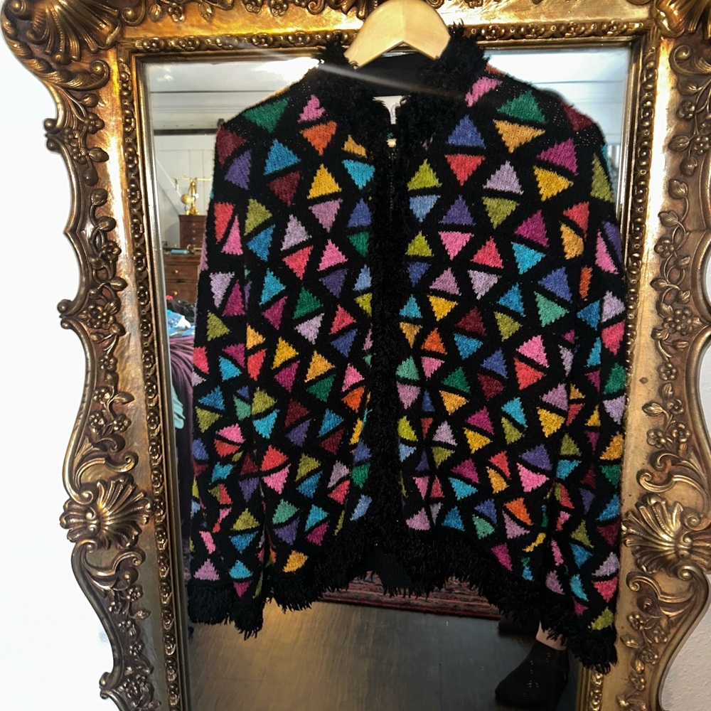 Vtg Jane's Closet Geometric Cardigan Sweater Womens M  Wearable Art
